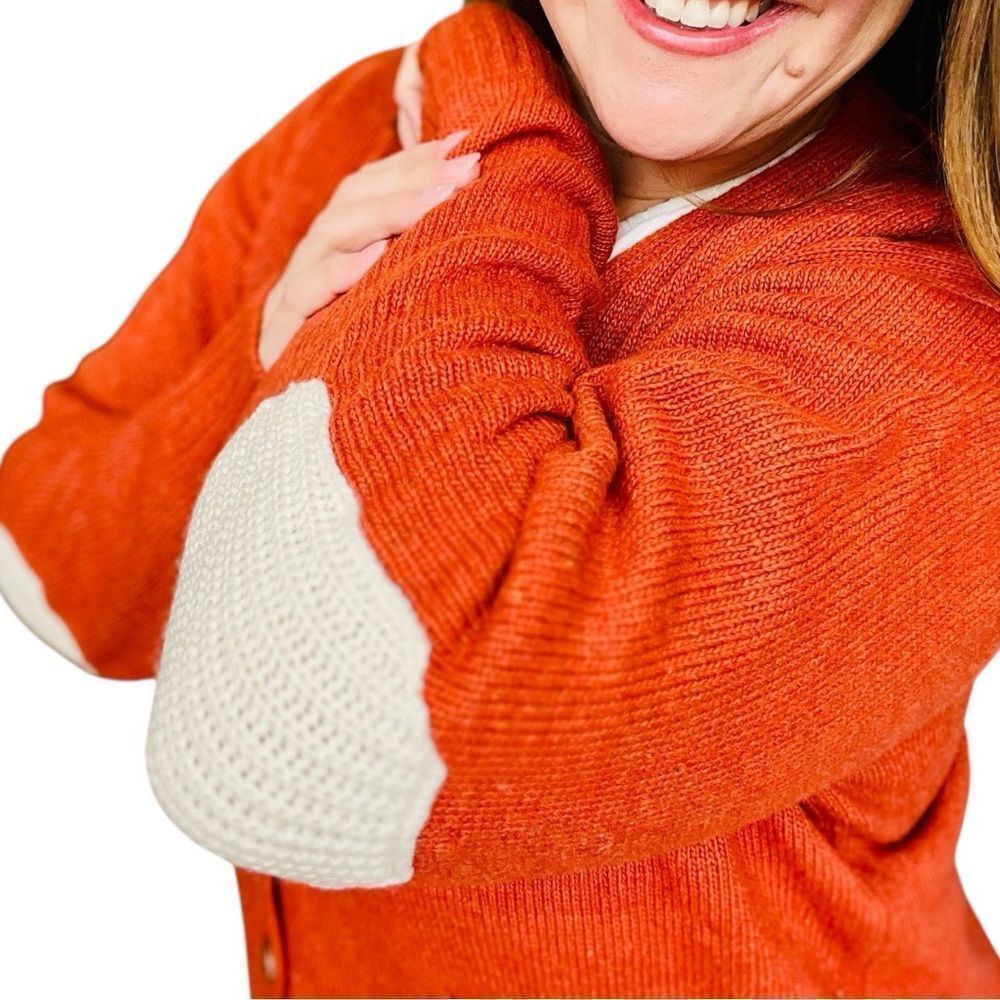 Orange/Red Long Sleeve V Neck Button Down Cardigan 2XL/3XL NWT - Heimish - Picture 6 of 15